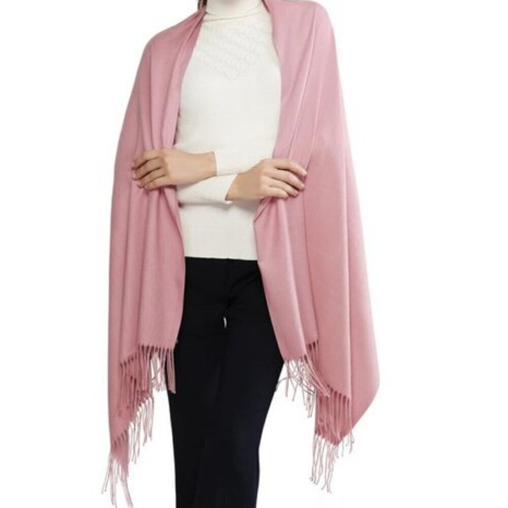 ⚡Women Baby Pink Pashmina Shawl Evening Dress Bridesmaid Winter Warm Long Scarf